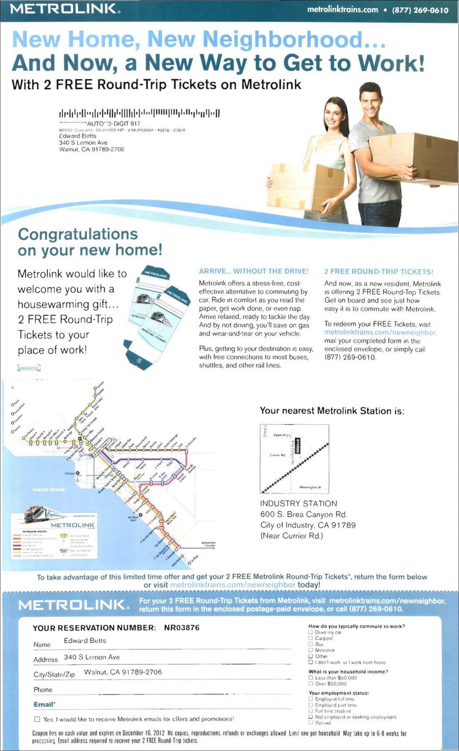 Metrolink new resident offer letter